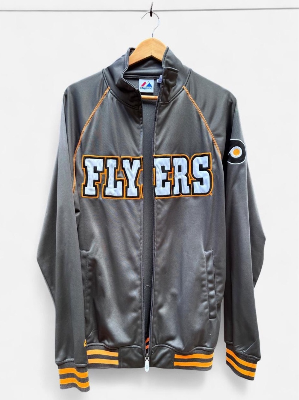 Majestic Grey Vintage Flyers Track Jacket with Orange Accents